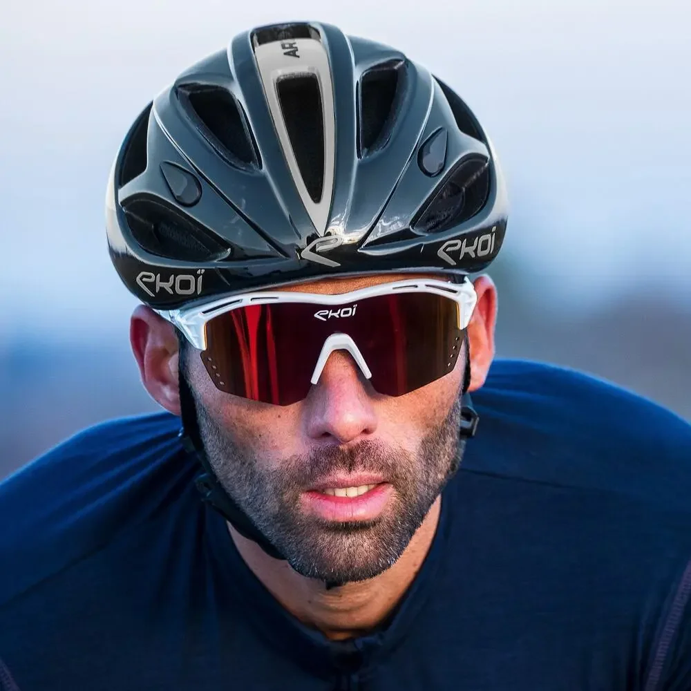 NEW EKOI‎ Persoevo4 White Revo Red Cycling Sunglasses Sport Shield Lens Unisex
